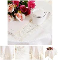 Mantel de Saten con Encaje Floral Color Sólido para Fiestas, Bodas, Decoración del Hogar - details 4