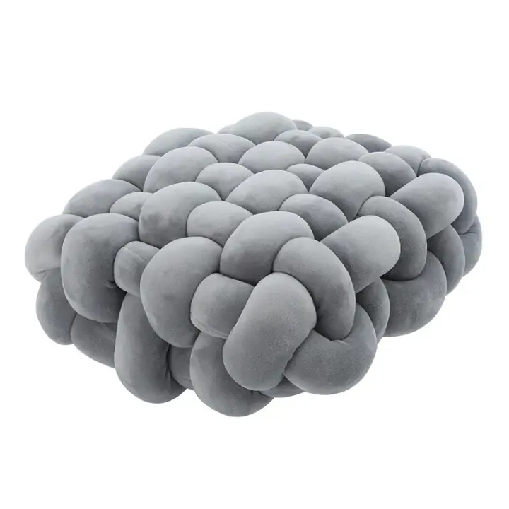 Cojín de felpa suave para sala de estar, almohada de sofá de Color sólido, cuadrada, tejida a mano, para el hogar - 1
