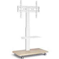 Soporte de Televisión Móvil con Ruedas Soporte de Almacenamiento de TV de Madera Blanca Alto con Elevación +/-30° Para TV de 26-65 Pulgadas Max 35 KG Estante de Almacenamiento de Media y TV - details 0