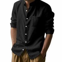 Camisa de lino de primavera y otoño, manga larga, cuello alto, transpirable, pegatina informal, camisa de bolsillo, hombres - details 22