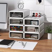 Cajones de almacenamiento de plástico, cajón grande antideslizante para escritorio, papelería, armario blanco apilable para documentos y artículos diversos, 2 uds. - details 3