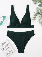 Bikini unicolor para mujer, traje de baño Sexy, conjunto de Bikini con Push-up, traje de baño brasileño, ropa de playa para verano - details 13