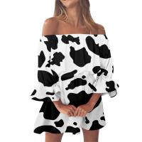 Vestido de Playa Boho con Estampado de Gradiente Hombro Desechado, Cuello de Corte, Mangas Cortas, Borlas para Mujeres Vestido de Verano - details 3