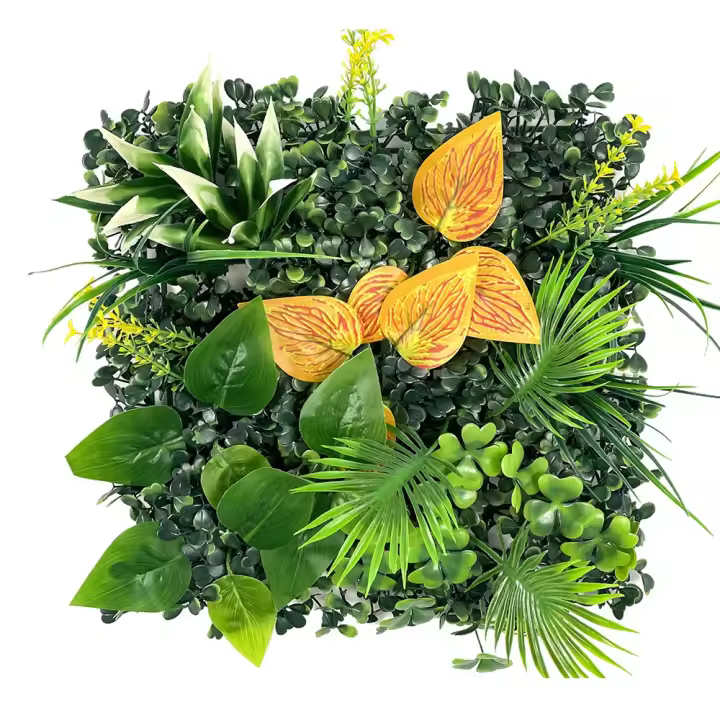 Panel de pared de plantas artificiales DIY, hoja de planta de arce de simulación de girasol de vida eterna, estera de hierba verde falsa realista para boda - 1