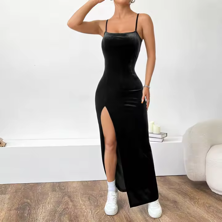 Vestido de tirantes dulces y picantes de mujer con cintura alta y calzoncillos para adelgazar falda media y larga - 1