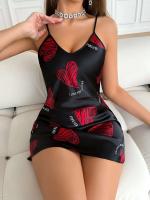 Mini camisón de mujer sin espalda con cuello en V con estampado satinado, pijamas, pijamas sexy cosplay - details 14