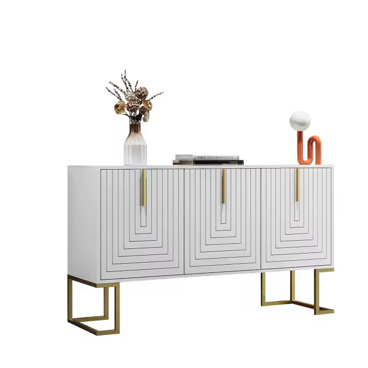 Moderno 3-Puertas Sideboard Perillas Ajustables, Puertas en U, Agarres de Metal y Sofá de Cocina (Blanco) - 1