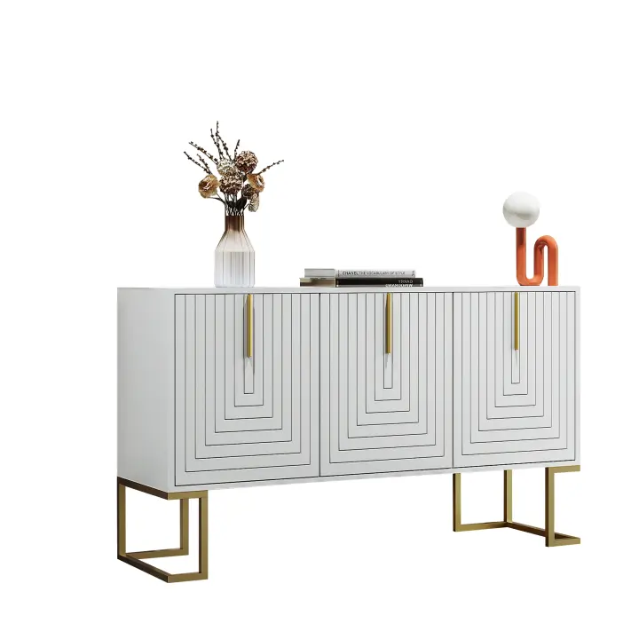 Moderno 3-Puertas Sideboard Perillas Ajustables, Puertas en U, Agarres de Metal y Sofá de Cocina (Blanco) - 1