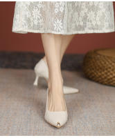 Francés desnudo tacones altos zapatos de mujer stiletto primavera y otoño 2025 nueva primavera solo zapatos profesionales trabajo zapatos de cuero tacón medio - details 7