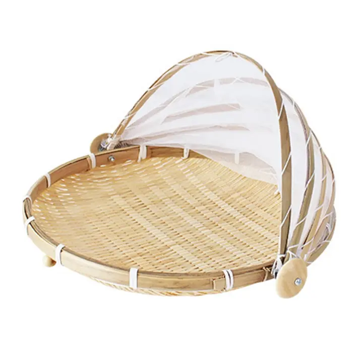 Cesta tejida a mano para tienda de comida, bandeja de malla para almacenamiento de pan, fruta y verdura, atmósfera Simple, cubierta de red para Picnic al aire libre - 1