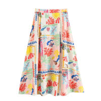 TRAFZA-Conjunto de 2 piezas para mujer, minitop con tirantes y botones estampados, sin mangas, Espalda descubierta, Falda Midi elegante de cintura alta para playa - details 43