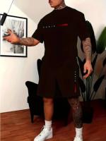 Traje de moda de verano para hombre, conjunto de pantalones cortos de playa informales, camiseta de manga corta a rayas con estampado 3D, trajes de 2 piezas con cuello redondo, ropa para hombre - details 2