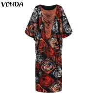 Vestido largo bohemio de talla grande VONDA con estampado floral para mujer, Vestido informal de manga abombada para vacaciones, Vestido elegante sin borlas 2025 - details 4