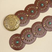 Cinturón de disco bohemio ancho exagerado con remaches, pretina de cuero occidental ajustable Y2k turquesa para mujer, cinturón Vintage para chica picante - details 17