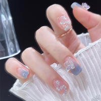 24PCS Uñas Postizas Cortas Desmontables Con Mariposas Brillantes Uñas Falsas Presionables Cuadradas Cubiertas Por Encima Para Uso Doméstico - details 1