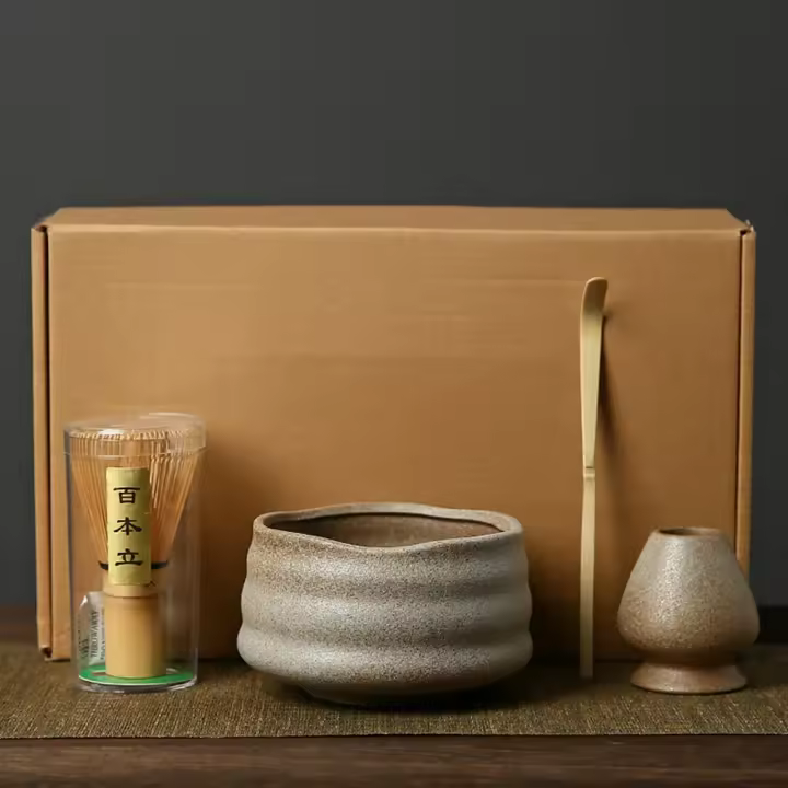 Juego de té Matcha japonés de cerámica de bambú, juego de batidor Matcha seguro y reutilizable, agitador Chasen japonés de calidad alimentaria, 4 Uds. - 1