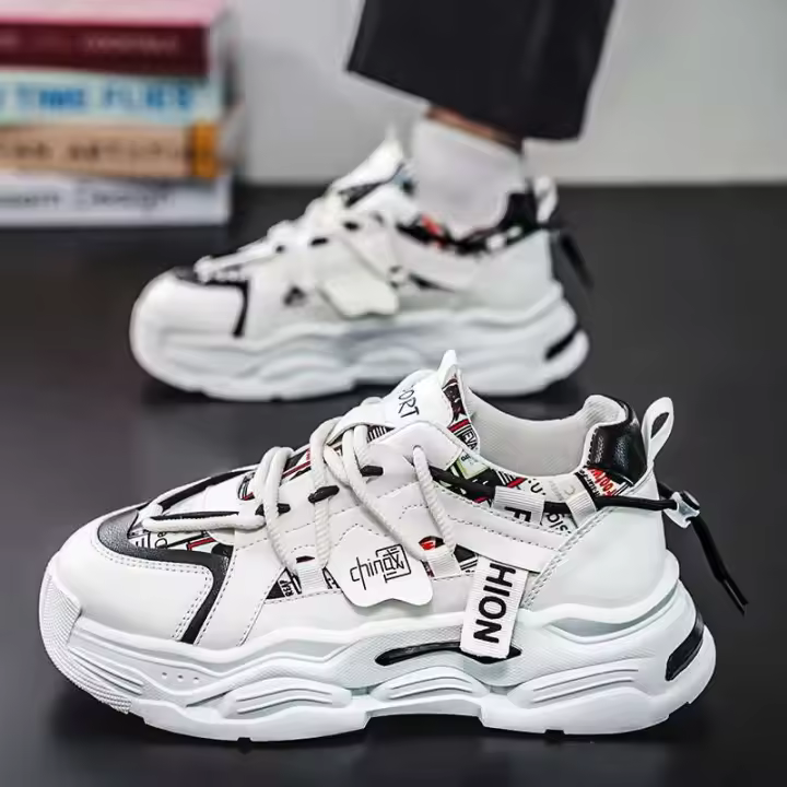 Primavera 2025 nuevos zapatos deportivos de suela gruesa, modernos y versátiles, transpirables, blancos, informales - 1
