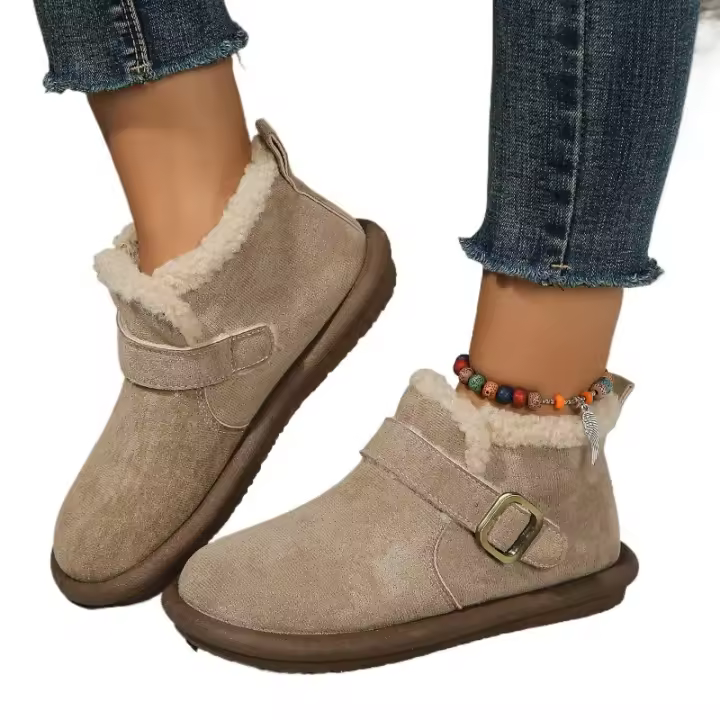 Botas de nieve de invierno para mujer, zapatos planos cómodos y cálidos de algodón - 1