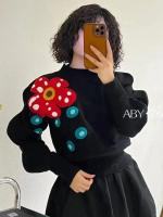 Otoño Invierno suéteres de punto mujeres jerseys moda coreana volantes manga 3D flores prendas de punto Top suéter Sueter Mujer Jumper - details 1