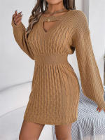 Punto de manga larga para mujer, vestido suéter elegante con aberturas, otoño e invierno - details 7