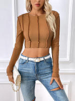 Camisetas de manga larga para mujer, ropa informal ajustada, suave, cuello redondo, elegante y brillante, primavera, 2023 - details 11
