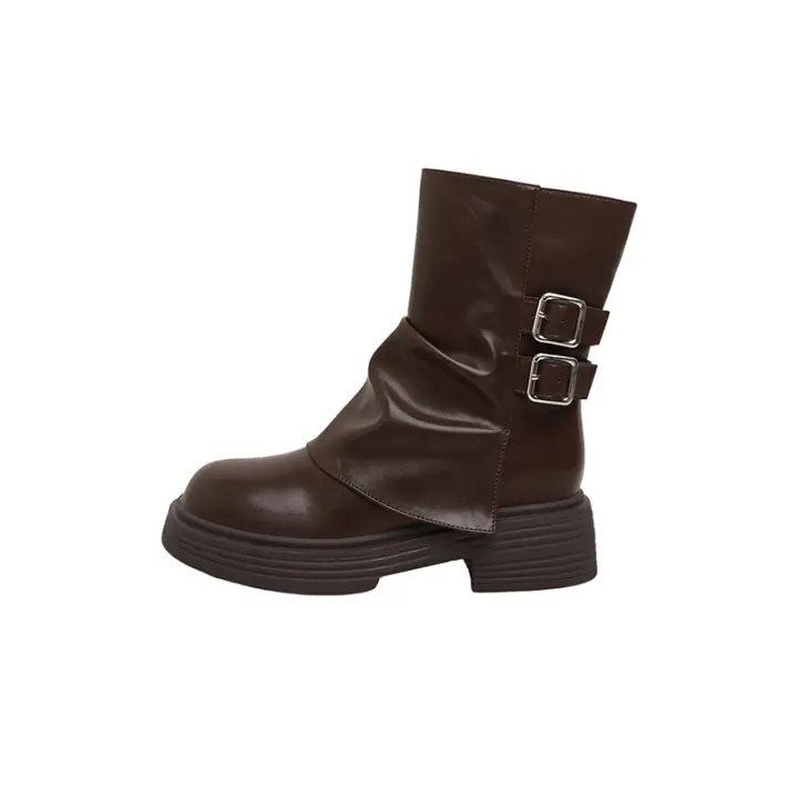 Botas Cortas de Chelsea Estilo Británico Zapatos Planos para Mujer con Suela Gruesa y Diseño Apilado - 1