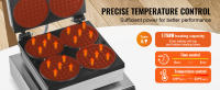 SucceBuy Máquina para hacer gofres comercial, 4 piezas redondas, acero inoxidable antiadherente de 1750 W, control de temperatura y tiempo - details 1