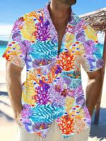 Nueva camisa hawaiana de manga corta con estampado de playa turística, adecuada para caminar por la calle, ocio, primavera y verano. - details 18