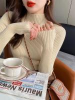 Suéter de Medio Cuerpo Alto para Mujer Jersey Liso Básico de Manga Larga con Cuerno - details 3
