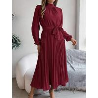 Vestido pequeño de manga larga plisado con cuello alto para mujer, ropa elegante, - details 32