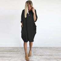 2025 nuevo vestido suelto Casual para mujer con bolsillo moda para mujer vestido sólido cuello redondo Camisetas largas camiseta ropa de calle de talla grande - details 5