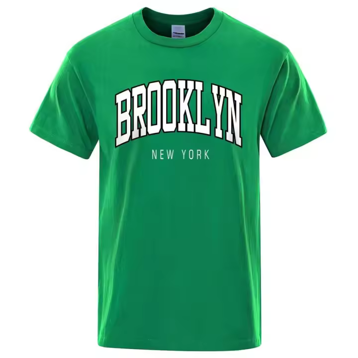 Camiseta informal holgada con letras de Brooklyn de Nueva York para hombre, 100% algodón, camiseta de Hip Hop de moda transpirable - 1