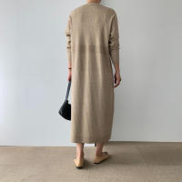 Vestido Largo de Punto Cálido con Cuello en V Cierre de Botón Único, Mango Largo, Moda de Commute para Mujeres - details 1