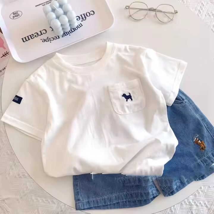 Camiseta de Algodón para Niños Verano 2025 Estilo Coreano Suelto con Manga Corta - 1