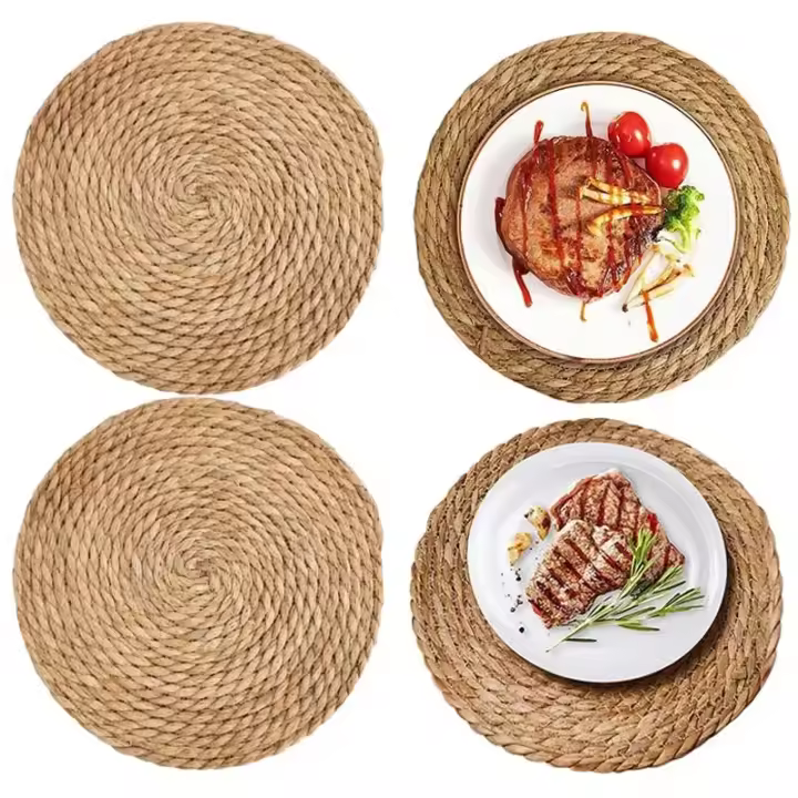 Mantel individual de mimbre tejido a mano de 30cm, almohadilla aislante para taza de té, tapetes para cubiertos, mantel redondo para mesa para comedor, decoración para fiesta de boda en casa, 4 Uds. - 1