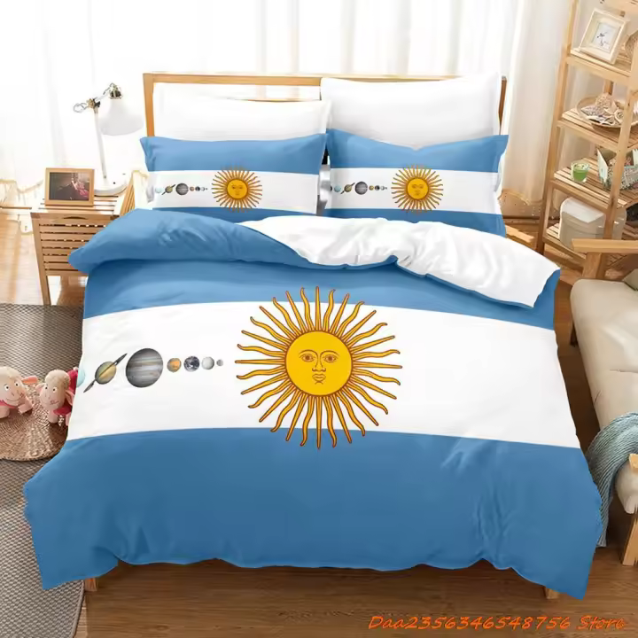 Conjunto de Cama de Bandera Argentina Tamaño Cama Única, Doble, Rey, Cama de Niños - 1
