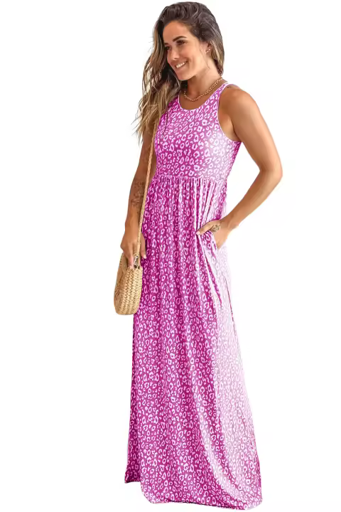 Elrachen Vestido largo sin mangas para mujer con estampado de leopardo y bolsillos, multicolor, tallas S-2XL - 1