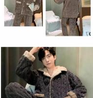 Conjuntos de pijamas informales de alta calidad para hombre, ropa de casa de franela gruesa para otoño e invierno, trajes de dormir de terciopelo Coral cálido a la moda para hombre - details 9