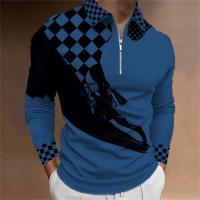 Polo para hombre Camisa de golf estampada a cuadros 3D Manga larga Cremallera Ropa deportiva Moda Ropa de calle Diseñador - details 5