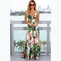 Vestidos largos con cuello en V para mujer, sin mangas, cintura alta, playa, Maxi, estampados blancos S - details 2