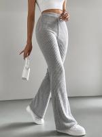 Pantalones de campana para mujeres de color sólido pantalones casuales canalé punto moda versátil Pantalón delgado y largo - details 2
