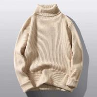 2023 Otoño e Invierno Casual Color sólido jersey de manga larga cuello redondo cuello alto suéter de punto a rayas para hombres - details 7