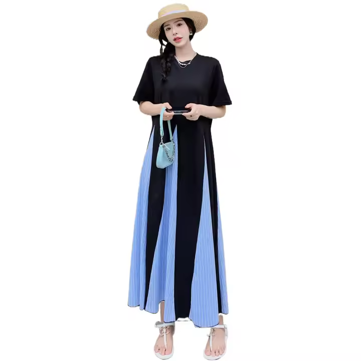Vestido de sirena casual de talla grande con diseño de bloques de color de verano, ajuste sueltoAVestido de Talla Grande para Hermana con Falda de Personaje - 1