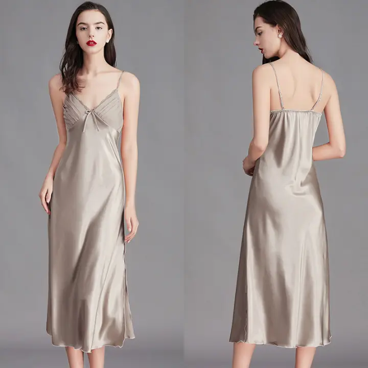 Camisón de satén largo para mujer, camisones de verano con tirantes ajustables, lencería, camisón ligero y suave para dormir. - 1