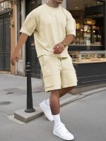Conjunto Deportivo Casual para Hombres de Poliéster Camiseta con Pelo y Shorts de Cinturón con Bolsillos Perfecto para el Verano Lavable en Máquina - details 7