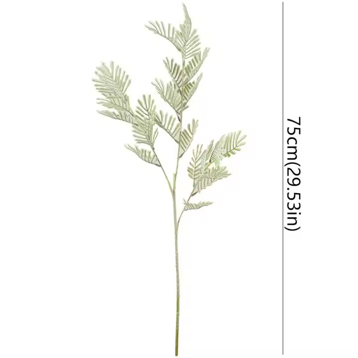 Arreglo floral de 75cm, rama de Mimosa Artificial, planta de Mimosa de simulación elegante de lujo, flor falsa hecha a mano para fiesta de cumpleaños - 1