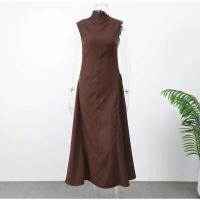 Elegante Vestido A-e de Cintura Alta para Mujer Color Sólido, Sin Mangas, Robe Largo con Cuello Redondo Nuevo Vestido de Fiesta de Noche - details 0