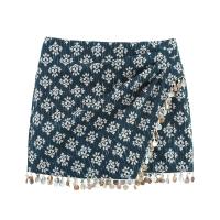 PB&ZA2025 Falda corta informal versátil con borlas de cuentas, cintura alta, estampada, nueva ropa de verano para mujer - details 1