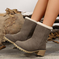 Botas de nieve de gamuza con tacón grueso para otoño e invierno, zapatos de algodón con manga de ocio, Color sólido, novedad de 2024 - details 5