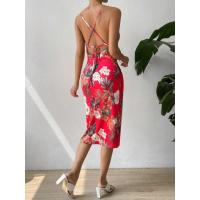 Nuevo vestido de tirantes medio y largo con estampado de abertura lateral para mujer - details 8